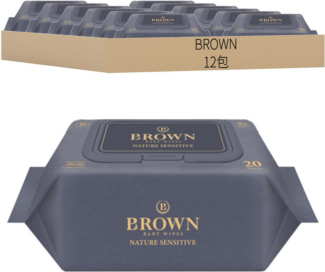 BROWN Nature Sensitive 嬰兒用濕紙巾 掀蓋式, 77gsm, 20張, 12包