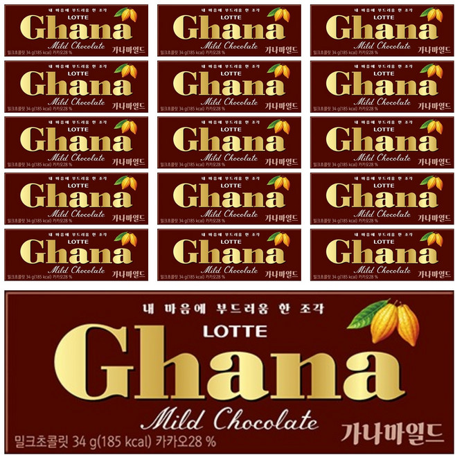 가나 마일드 밀크초콜릿, 34g, 16개