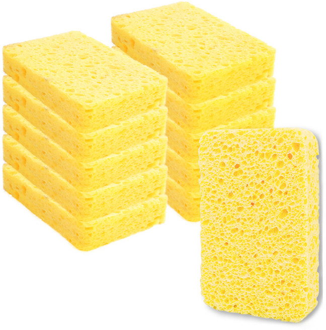 무흡집 펄프 주방 수세미, 옐로우, 1개, 10개입