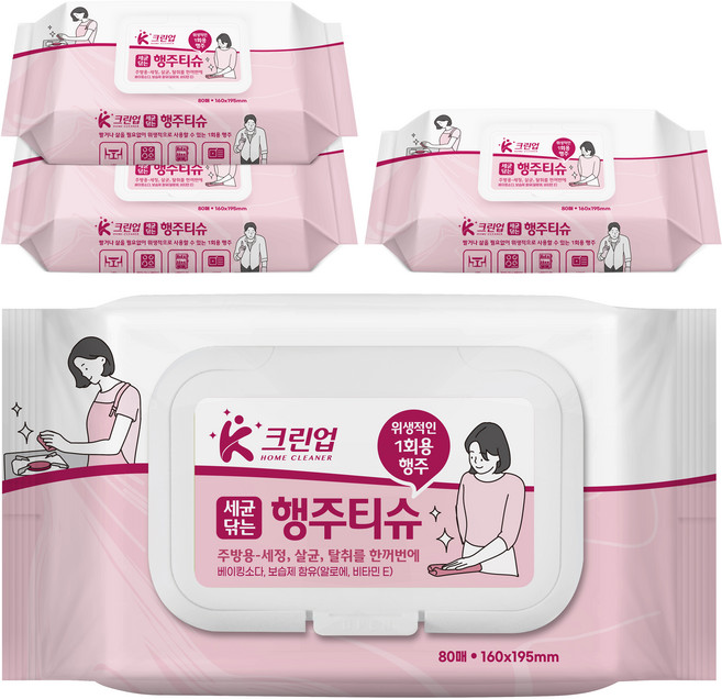 케이크린업 세균닦는 행주티슈 80p, 4개