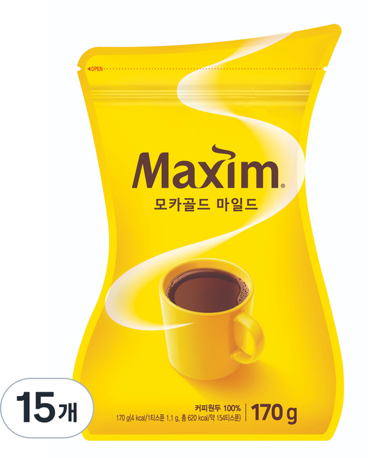 맥심 모카골드 마일드 원두커피믹스, 170g, 1개입, 15개