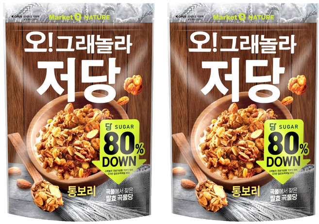 마켓오네이처 오 그래놀라 저당 통보리 시리얼, 360g, 2개