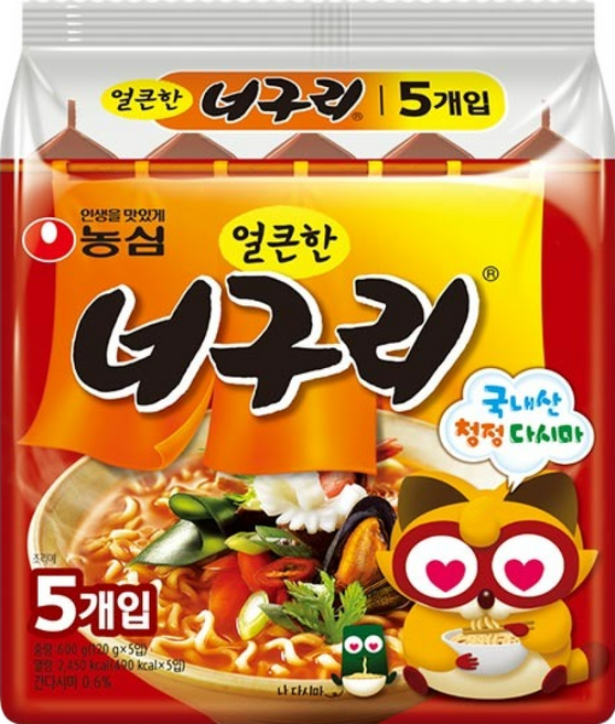 농심 얼큰한 너구리 120g, 5개