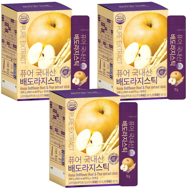 유기농마루 정품 퓨어 국내산 배도라지청 스틱, 10g, 30개입, 3개