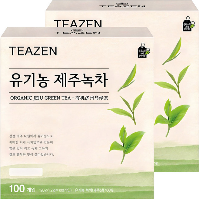 티젠 유기농 제주녹차, 1.2g, 100개입, 2개