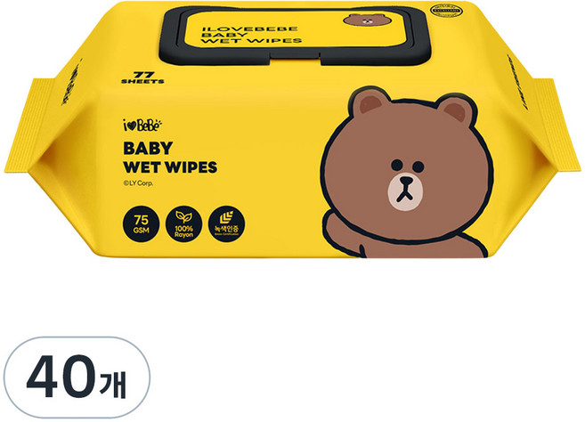 아이러브베베 라인프렌즈 브라운 영유아물티슈 캡형, 75g, 77개입, 40개