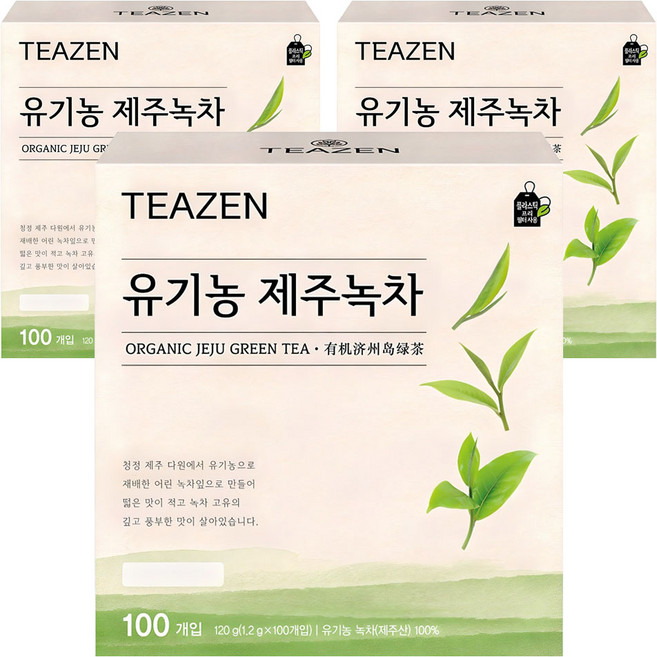 티젠 유기농 제주 녹차, 1.2g, 100개입, 3개
