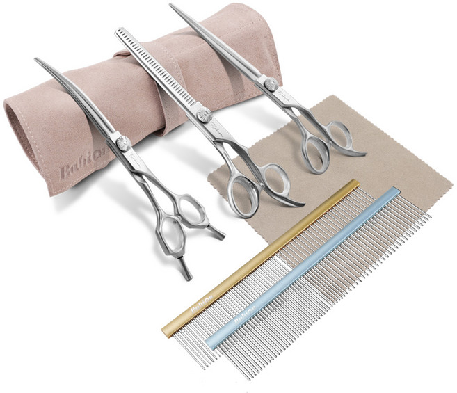 바비온 중급자용 반려동물 미용가위 M4 3종세트, 크림 베이지, 1세트