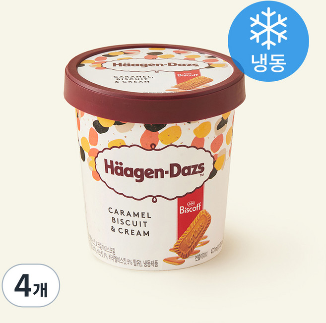 하겐다즈 카라멜 비스킷 & 크림 아이스크림 (냉동), 473ml, 1개입, 4개