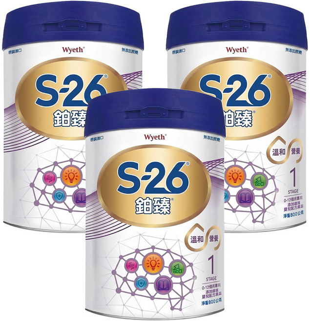 Wyeth 惠氏 S-26 鉑臻 Pro2 新升級嬰兒配方奶粉 1號 0~12個月, 800g, 3罐