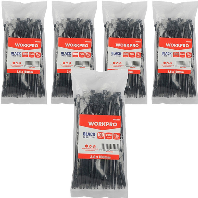 워크프로 케이블타이 WP329031 100p, 5개, 흑색