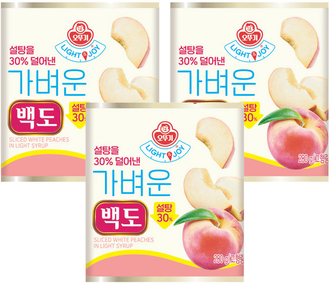 오뚜기 LIGHT 앤 JOY 가벼운 백도, 3개, 280g
