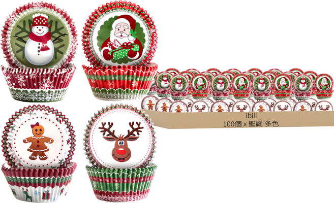 ibili Sweet蛋糕紙模 點心烤模 100個, 聖誕 多色, 1組