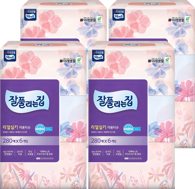 잘풀리는집 리얼실키 천연펄프 미용티슈, 280매, 24개