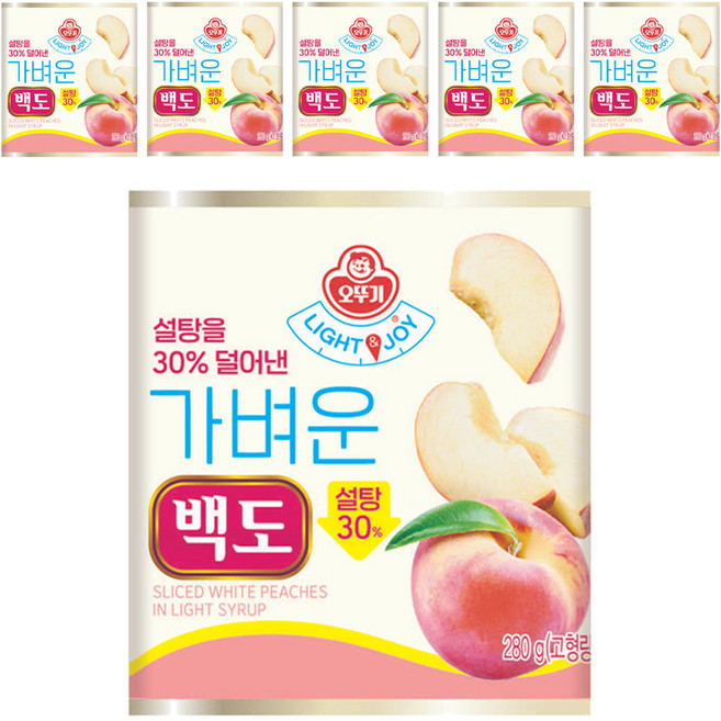 오뚜기 LIGHT 앤 JOY 가벼운 백도, 6개, 280g