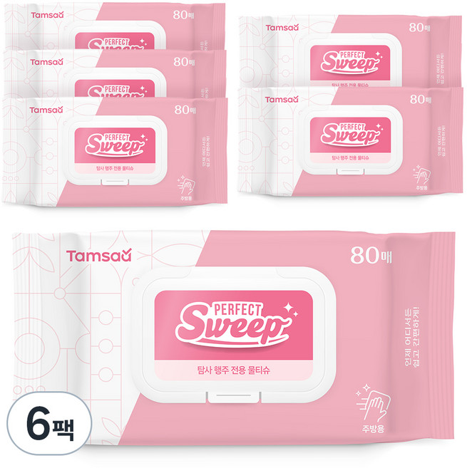 탐사 행주 전용 물티슈 80매 캡형, 50g, 80개입, 6개