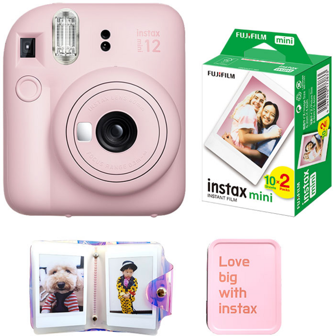 FUJIFILM 富士 instax mini12 拍立得相機 花漾粉 instax mini 12 + mini底片 20張 + 雷射單層相簿 + 馬口鐵盒 隨機出貨, instax mini 12(花漾粉), 1套