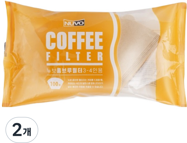 누보 홈브루 커피필터 브라운 3~4인용, 100개입, 2개