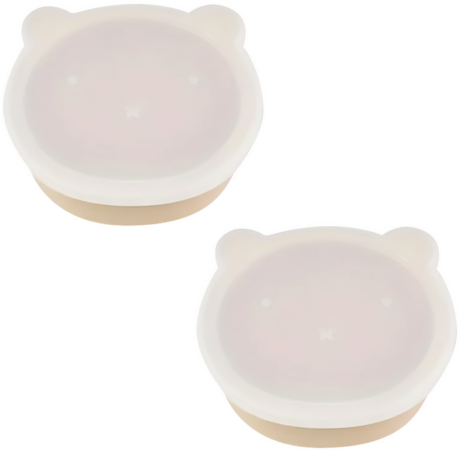 矽膠吸盤碗 + 蓋子, 焦糖橘, 2套