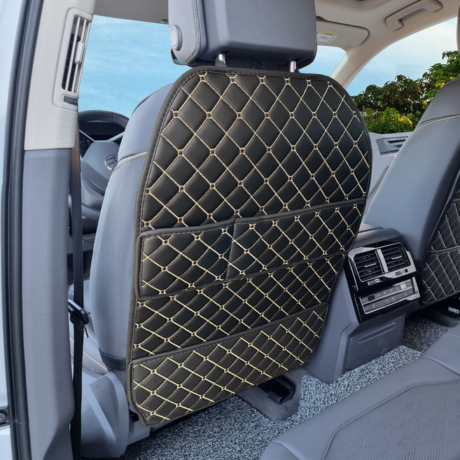 아이빌 퀄팅 킥매트 자동차 시트커버 엣지형 2포켓, 블랙 + 골드스티치, 1개