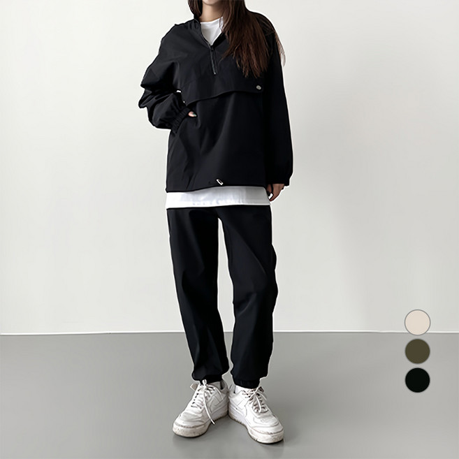 잘빠진 여성용 어반 아노락 반집업 조거 상하의 세트