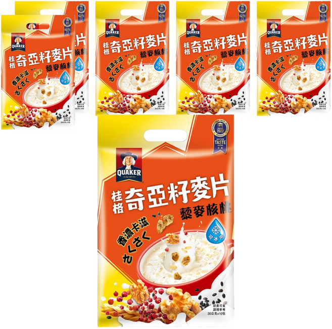 QUAKER 桂格 奇亞籽麥片 藜麥核桃 奶素可食 10包, 300g, 6袋