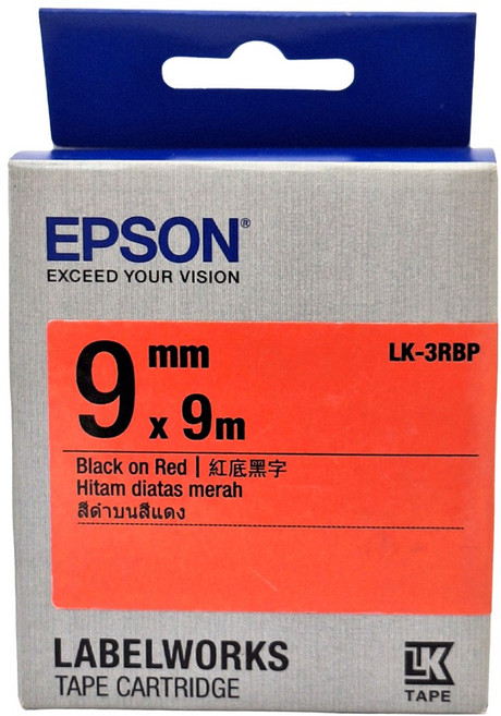 EPSON 標籤帶 C53S653403 LK-3RBP 9mm, 紅底黑字, 9m
