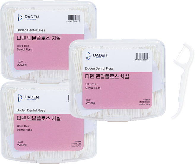 다덴 400D 덴탈플로스 Y형 치실, 75mm, 220개입, 3세트