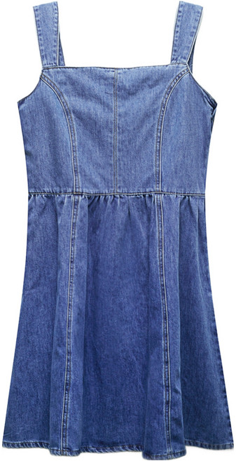 미쏘 여성용 데님 스퀘어넥 미니 원피스