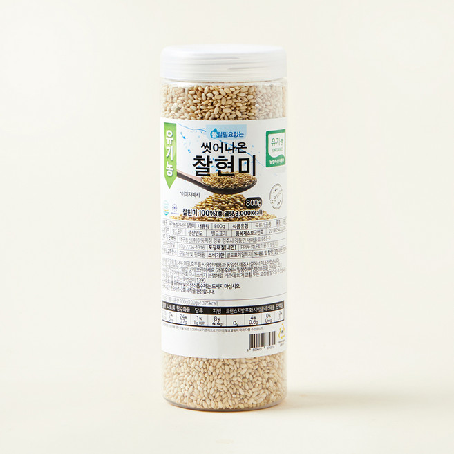 유기농 씻어나온 찰현미, 800g, 1통