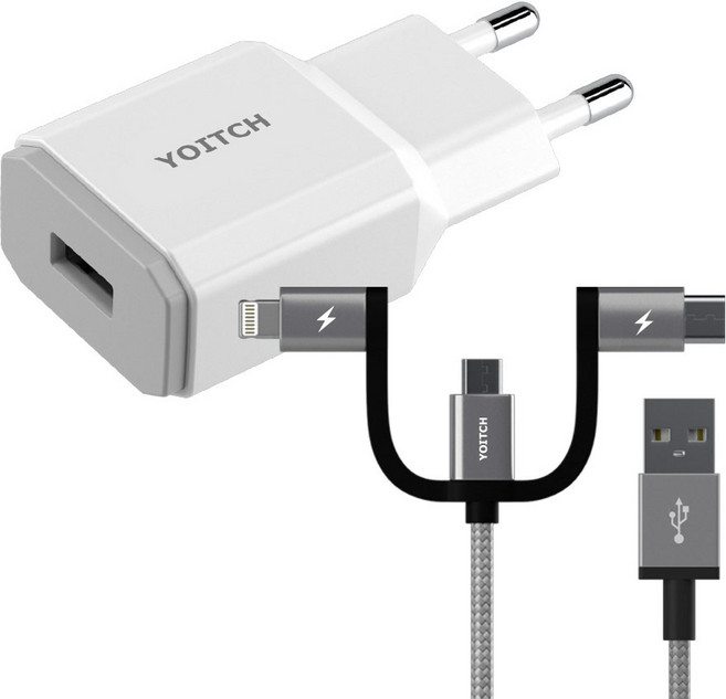 요이치 제우스 18W USB 고속 충전기 + 마운틴 알파 3in1 고속 충전 케이블 150cm, 혼합색상, 1세트