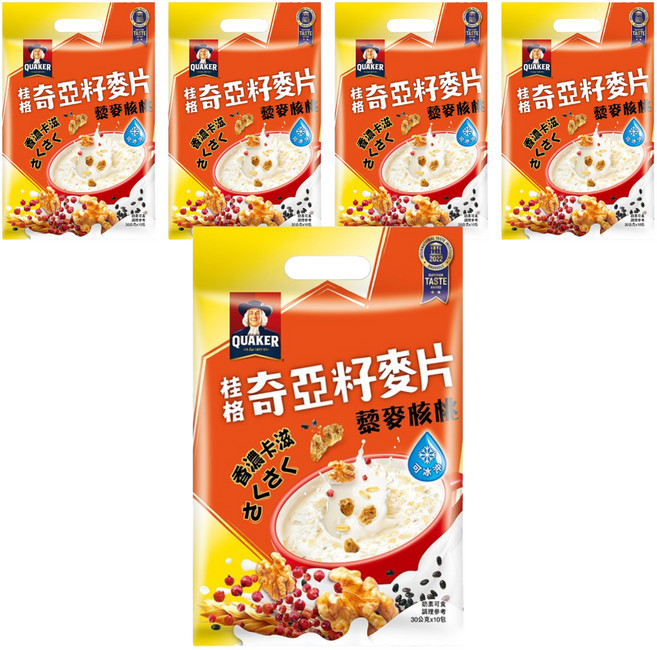 QUAKER 桂格 奇亞籽麥片 藜麥核桃 奶素可食 10包, 300g, 5袋