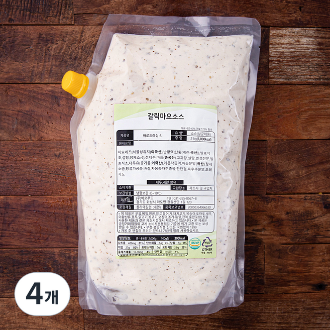 바로푸드 바로드레싱 3 갈릭마요소스, 2kg, 4개