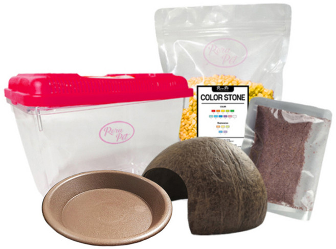 로라펫 소라게 키우기 사육장 5종 세트, 브일리언트 옐로우(바닥재), 랜덤발송(채집통 뚜껑), 1개