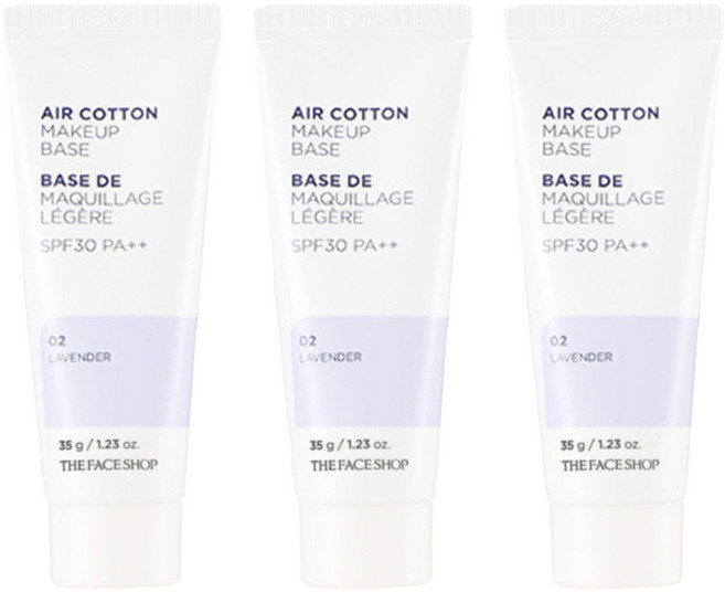 더페이스샵 에어코튼 메이크업 베이스 35g, 라벤더, 3개