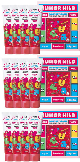 뷰카 주니어 마일드 고불소 구취케어 치약 딸기향, 440g, 3개