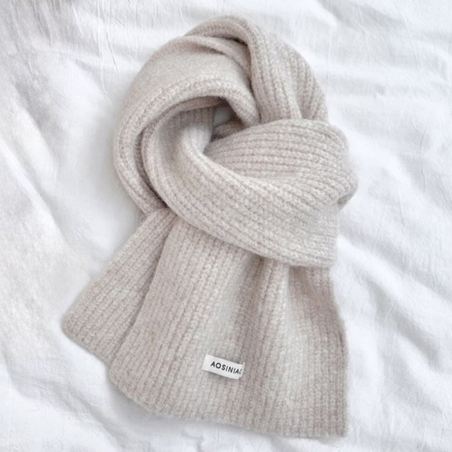 AOSINIAO 日系高質感羊毛圍巾圍脖 燕麥色
