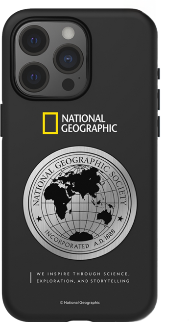 NATIONAL GEOGRAPHIC 國家地理 Metal Deco 手機 保護殼 iPhone 15 Pro 地球徽章 黑色