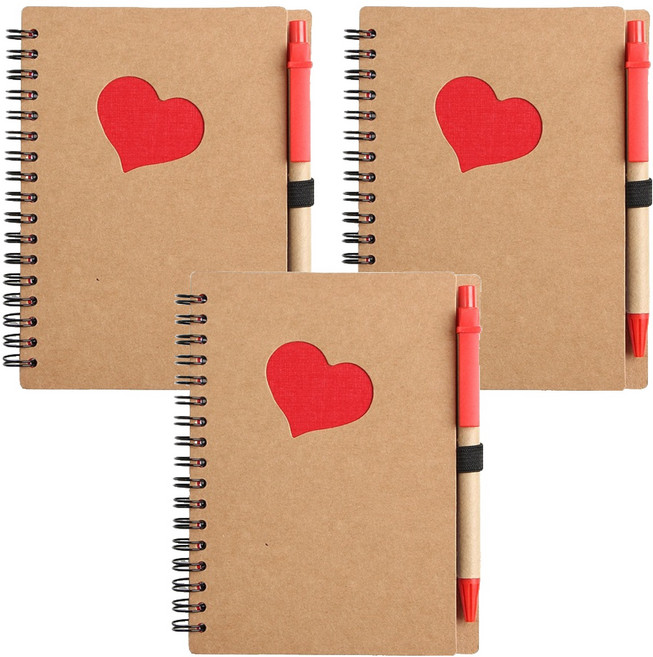 하트 볼펜수첩 볼펜심 랜덤발송 55매, 레드, 3개