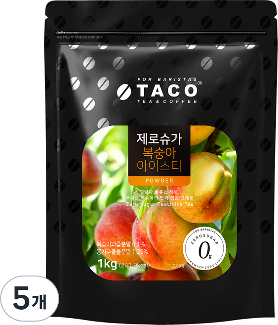 타코 제로슈가 복숭아 아이스티, 1kg, 5개