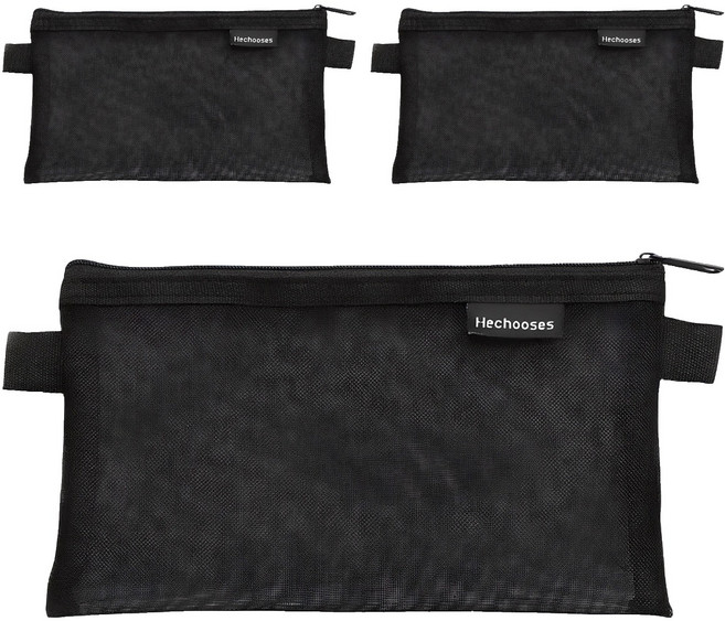 여니팩토리 메쉬 파우치형 필통, 블랙, 3개