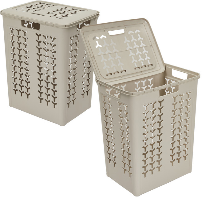 올유리빙 삼각 뚜껑 빨래 바구니 42L 2p, 베이지