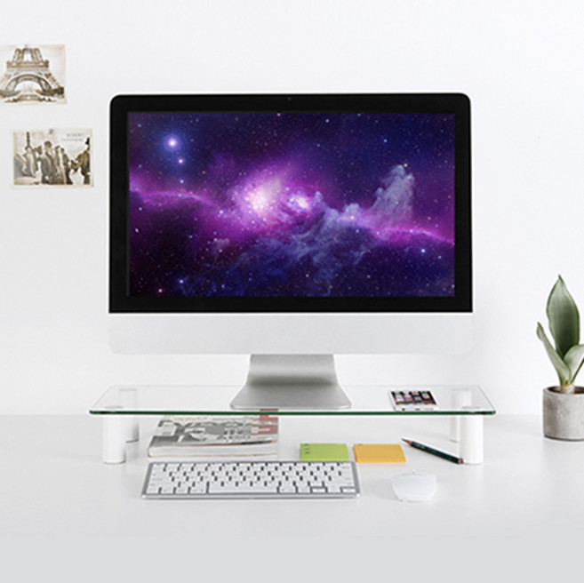 무아스 높이조절 강화유리 모니터 받침대, 투명 + 화이트