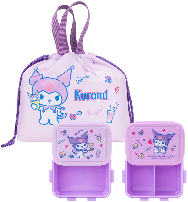 릴팡 아동용 산리오 콤팩트 2단 도시락 파우치 세트, 쿠로미, 1세트