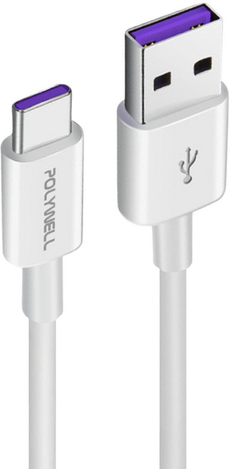 POLYWELL 寶利威爾 USB-A To USB-C 5A快充線 PW15-W45-M671, 2m, 白色, 1條