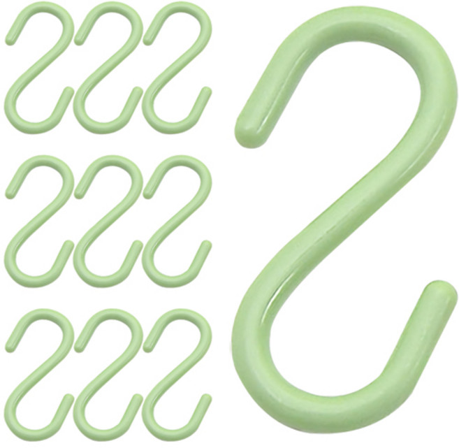 리빙홈디테일 다용도 플라스틱 심플 S자 걸이 소자, 그린, 10개