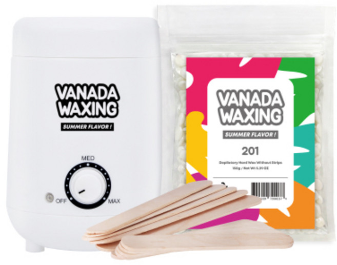 VANADA WAXING 迷你熱蠟機 VA-WH300+美體蠟豆 201號款+木質抹刀組, 1組, 150g