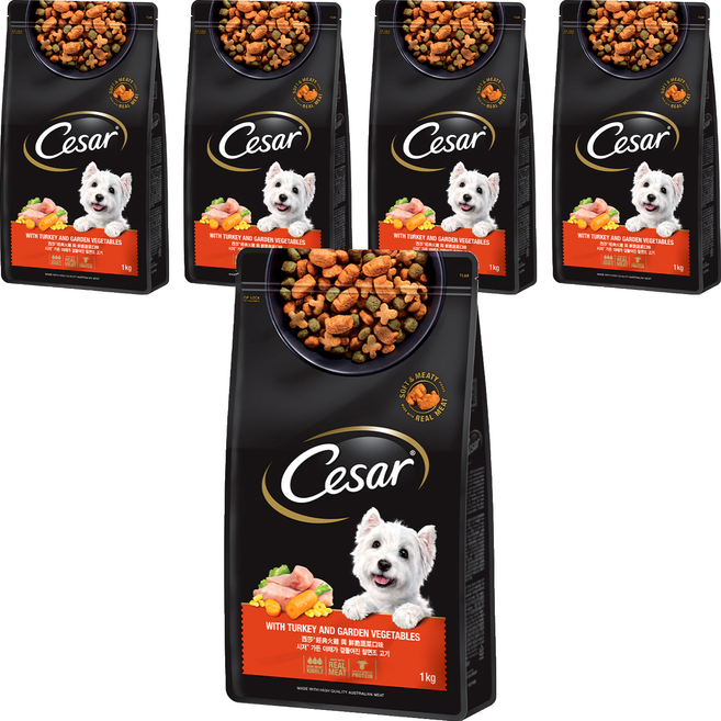 시저 어덜트 강아지 건식사료, 칠면조, 1kg, 5개