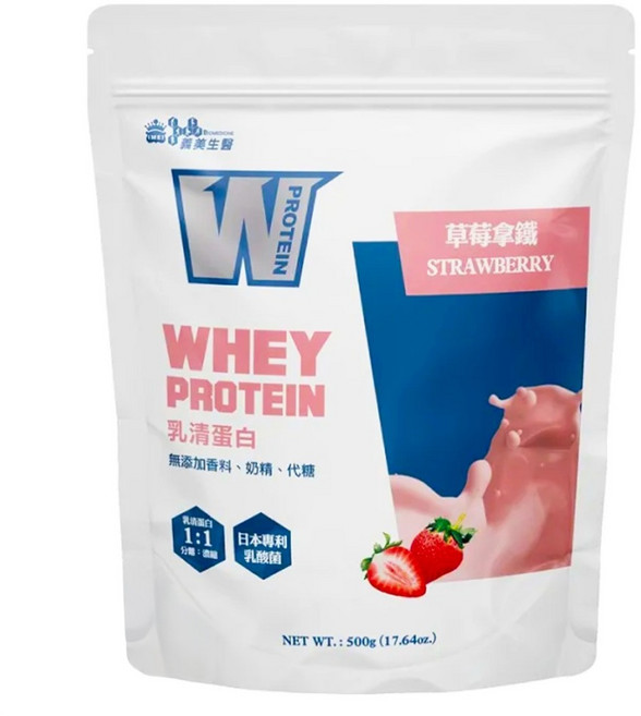 義美生醫 W PROTEIN乳清蛋白飲 草莓拿鐵, 1包, 500g