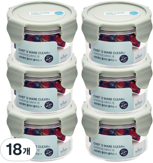 셰프웨어 클리어플러스 밀폐용기 원형, 18개, 300ml